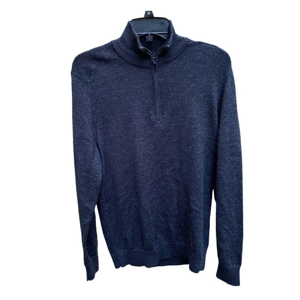 Express Merino Wool Quarter Zip Sweater M Charcoal Mock Neck Preppy Classic